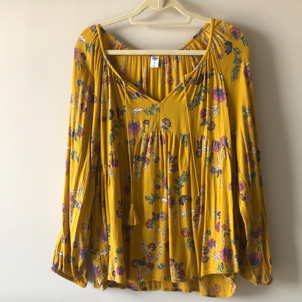 Mustard Floral Peasant Top